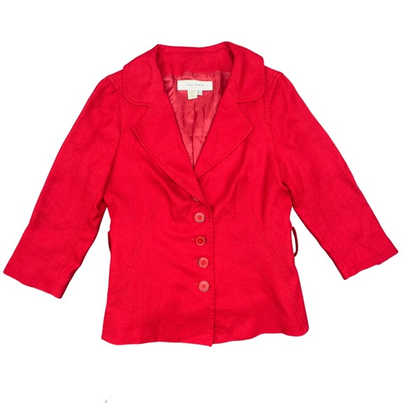 Zara Woman Red Textured 3/4 Sleeve‎ Blazer Jacket Button Front Peplum size 8 - Picture 2 of 9